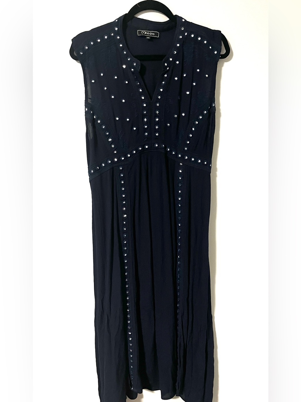 Light Navy embellishment -Trim Sleeveless Dress